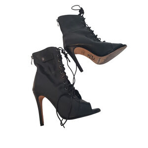 Kiira Harper Simply Black Stiletto Dance Ankle Boots Lace Up Peep Toe sz 6 Sexy